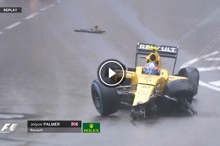 【動画】パーマー、ストレートでコントロール失いクラッシュ／F1モナコGP決勝レース