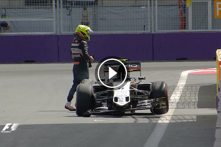 【動画】ペレスがクラッシュ　鬼門の15コーナー／F1ヨーロッパGP