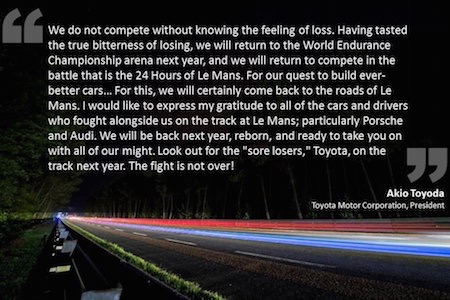ポルシェ、豊田章男社長のコメントを添えトヨタに敬意を表す「素晴らしいレースをありがとう」