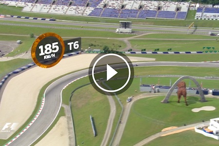 【動画】上空から見るF1オーストリアGP 各コーナーの速度表示も