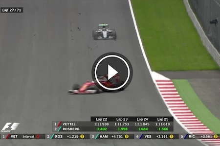 【レース動画】トップのベッテル、ストレートで突然のタイヤバースト／F1オーストリアGP決勝レース