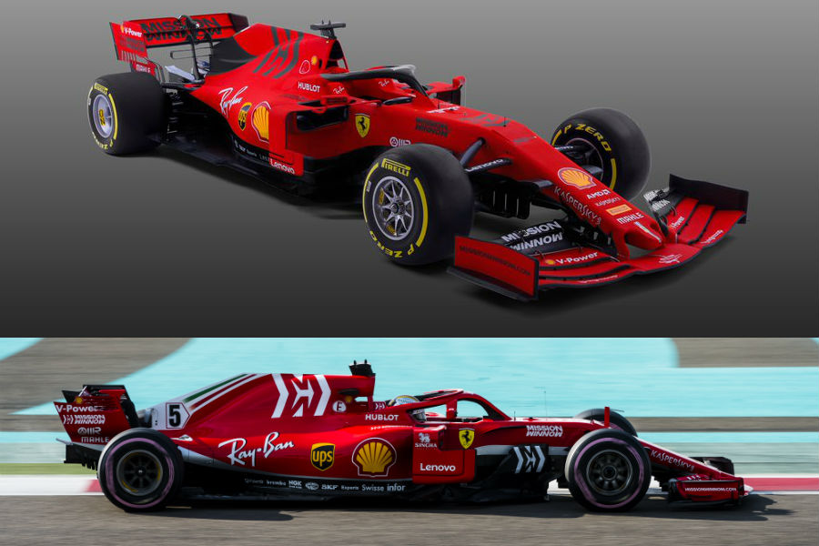 【比較画像：F1新車】フェラーリ、2019年の新車はマット、濃い赤、黒へ変更　2018年と比べてどれくらい色が変わったのか？