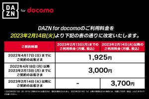 【F1視聴】DAZN for docomo、2月14日以降の契約は値上げも既存ユーザーは据え置き！